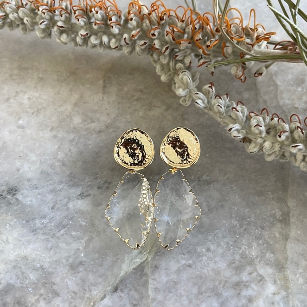 Crystal earrings with gold tone stud tops